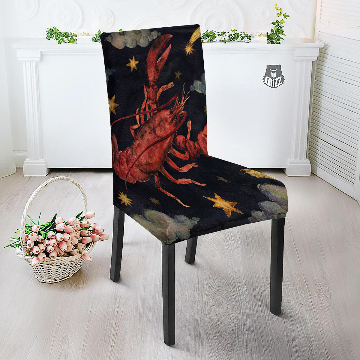 Zodiac Sign Watercolor Cancer Print Dining Chair Slipcover-grizzshop