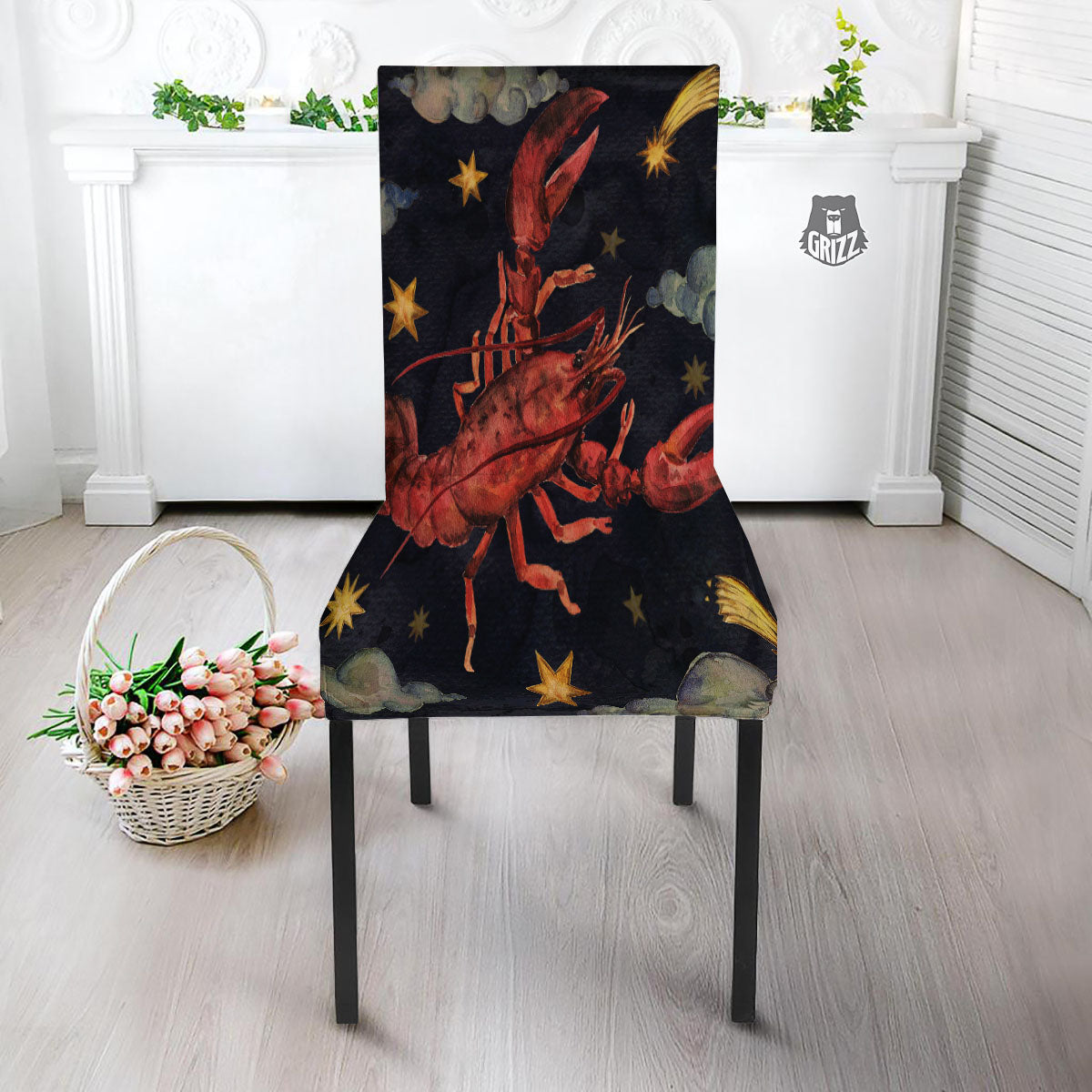 Zodiac Sign Watercolor Cancer Print Dining Chair Slipcover-grizzshop