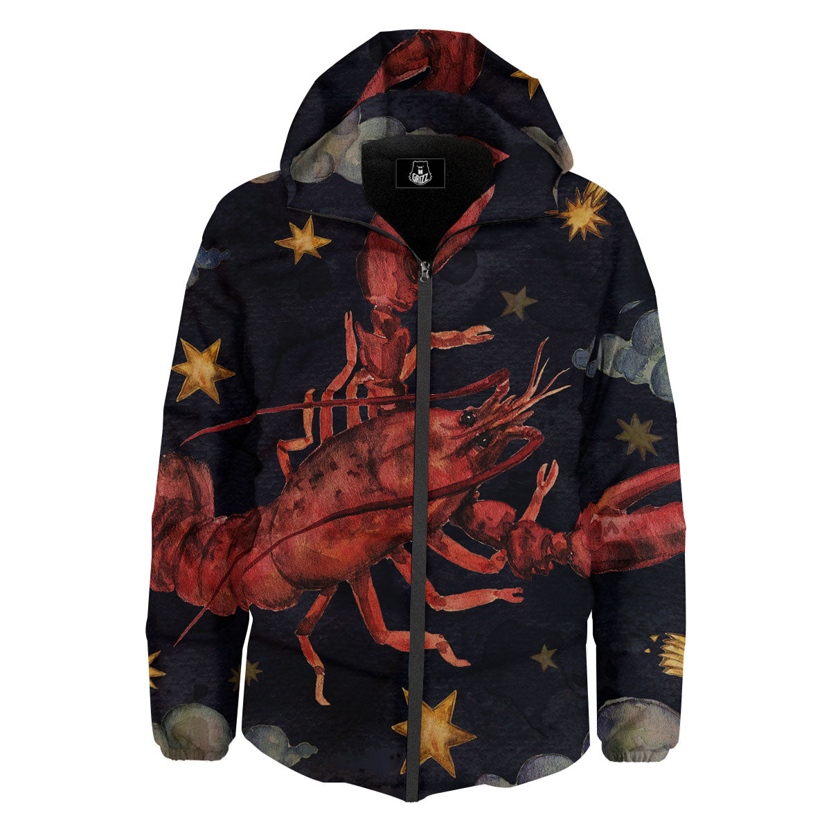 Zodiac Sign Watercolor Cancer Print Down Jacket-grizzshop