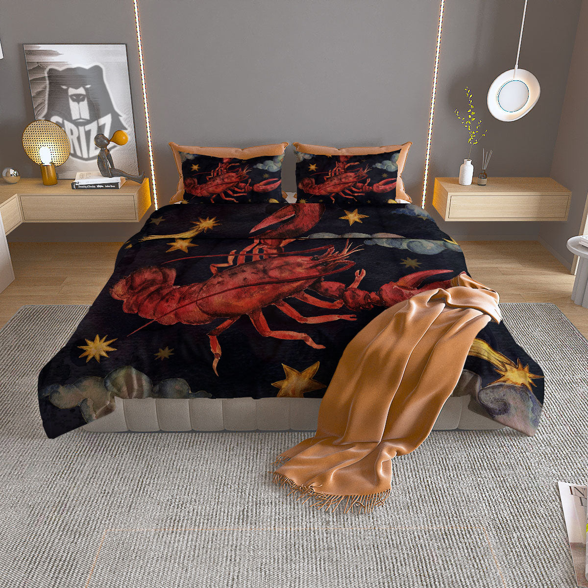 Zodiac Sign Watercolor Cancer Print Duvet Cover Bedding Set
