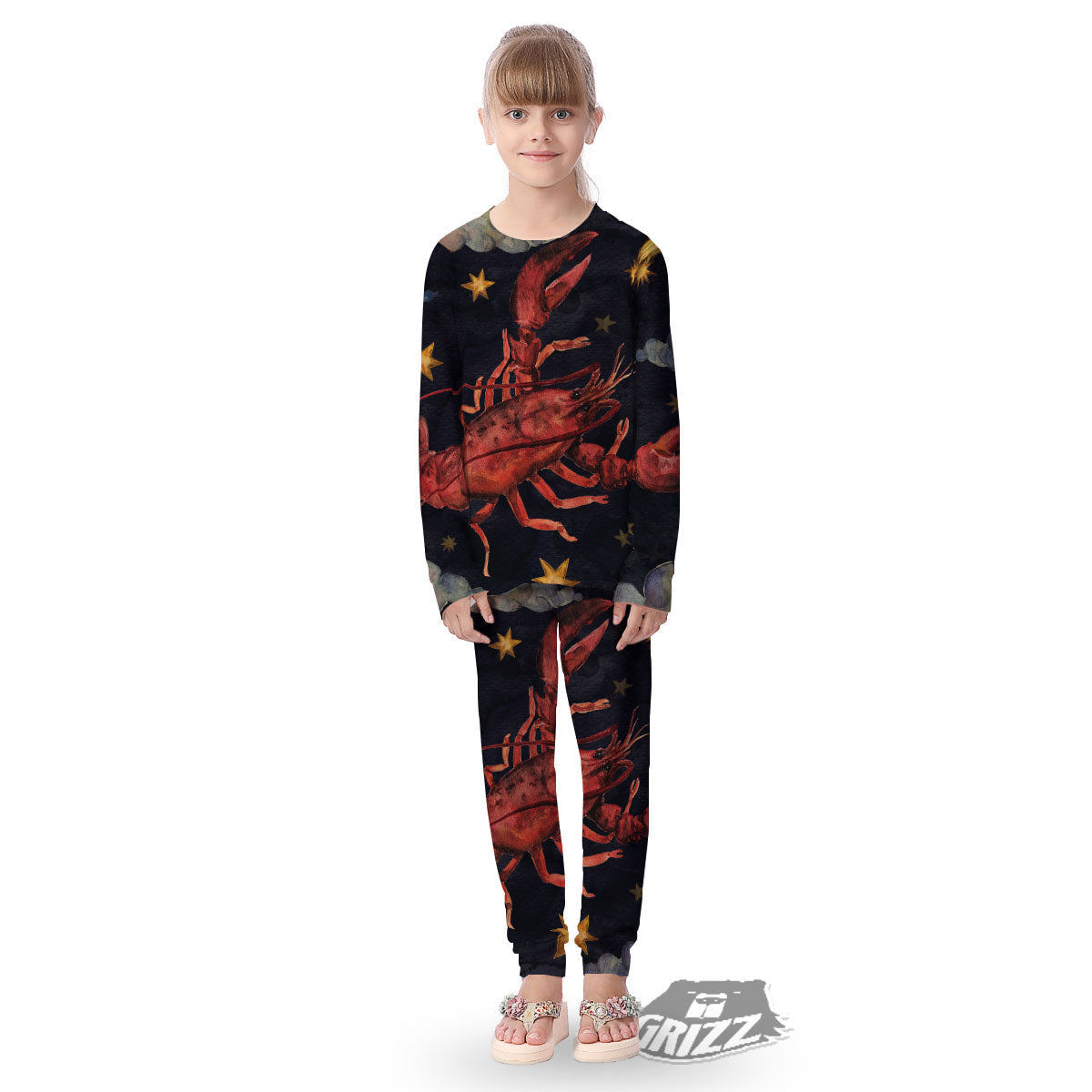 Zodiac Sign Watercolor Cancer Print Kid's Pajamas-grizzshop