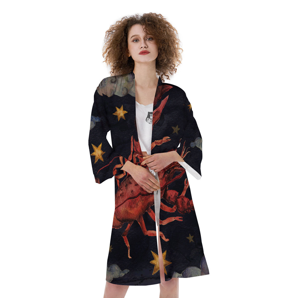 Zodiac Sign Watercolor Cancer Print Kimono-grizzshop