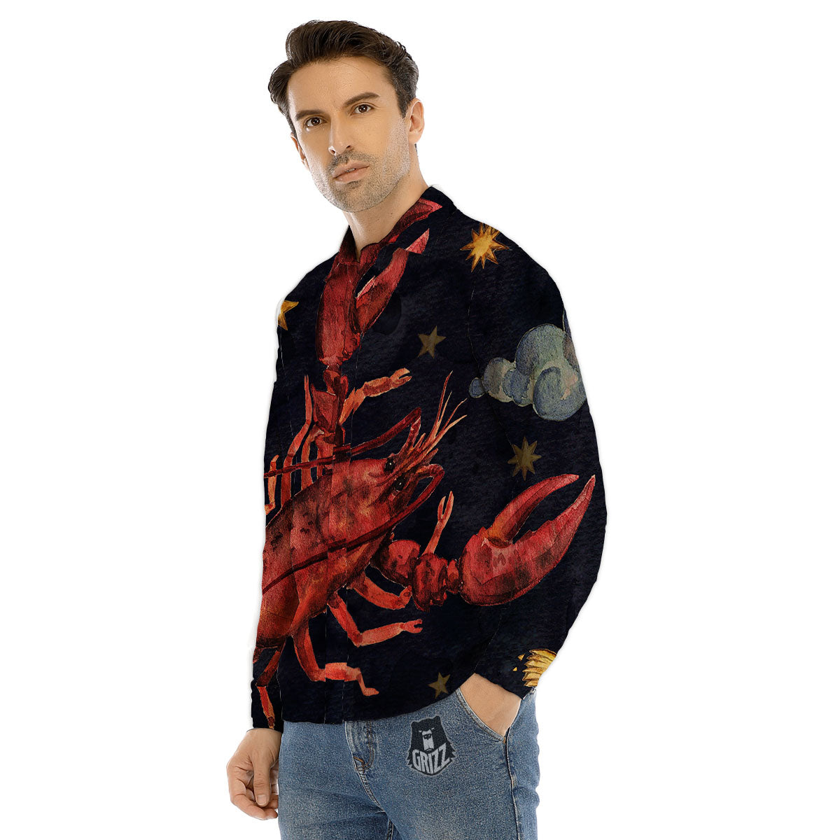 Zodiac Sign Watercolor Cancer Print Men's Dress Shirts-grizzshop