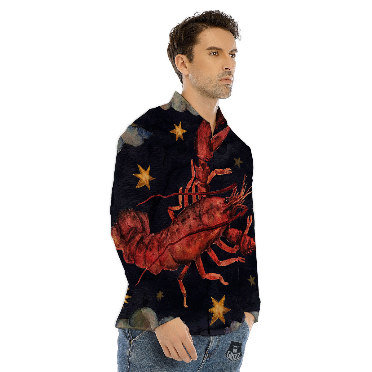 Zodiac Sign Watercolor Cancer Print Men's Dress Shirts-grizzshop