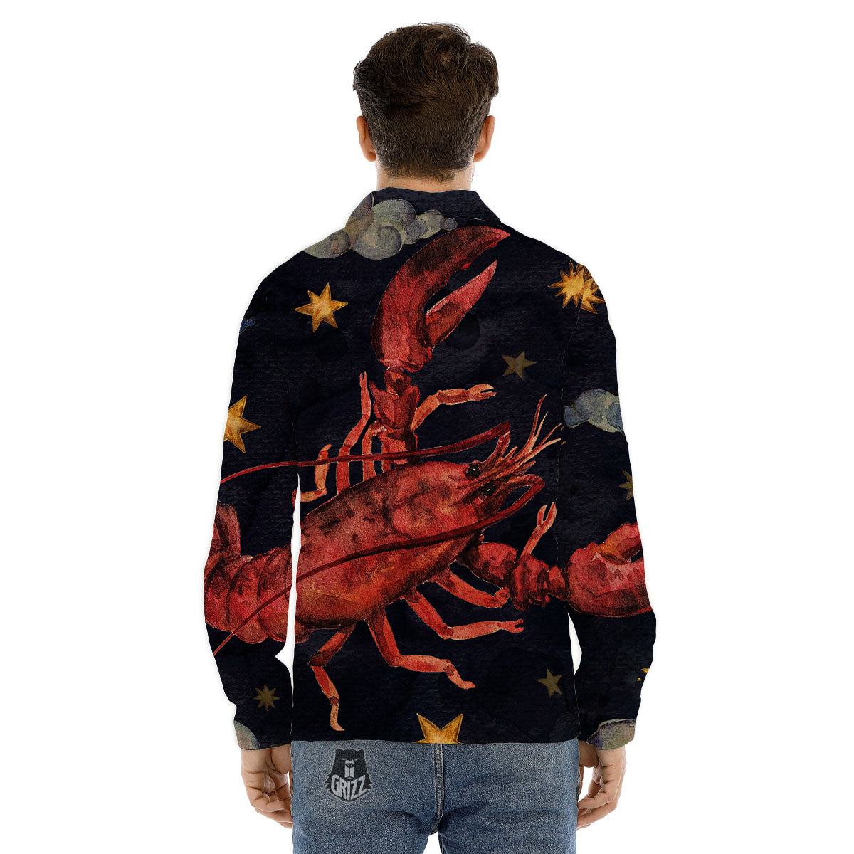 Zodiac Sign Watercolor Cancer Print Men's Dress Shirts-grizzshop