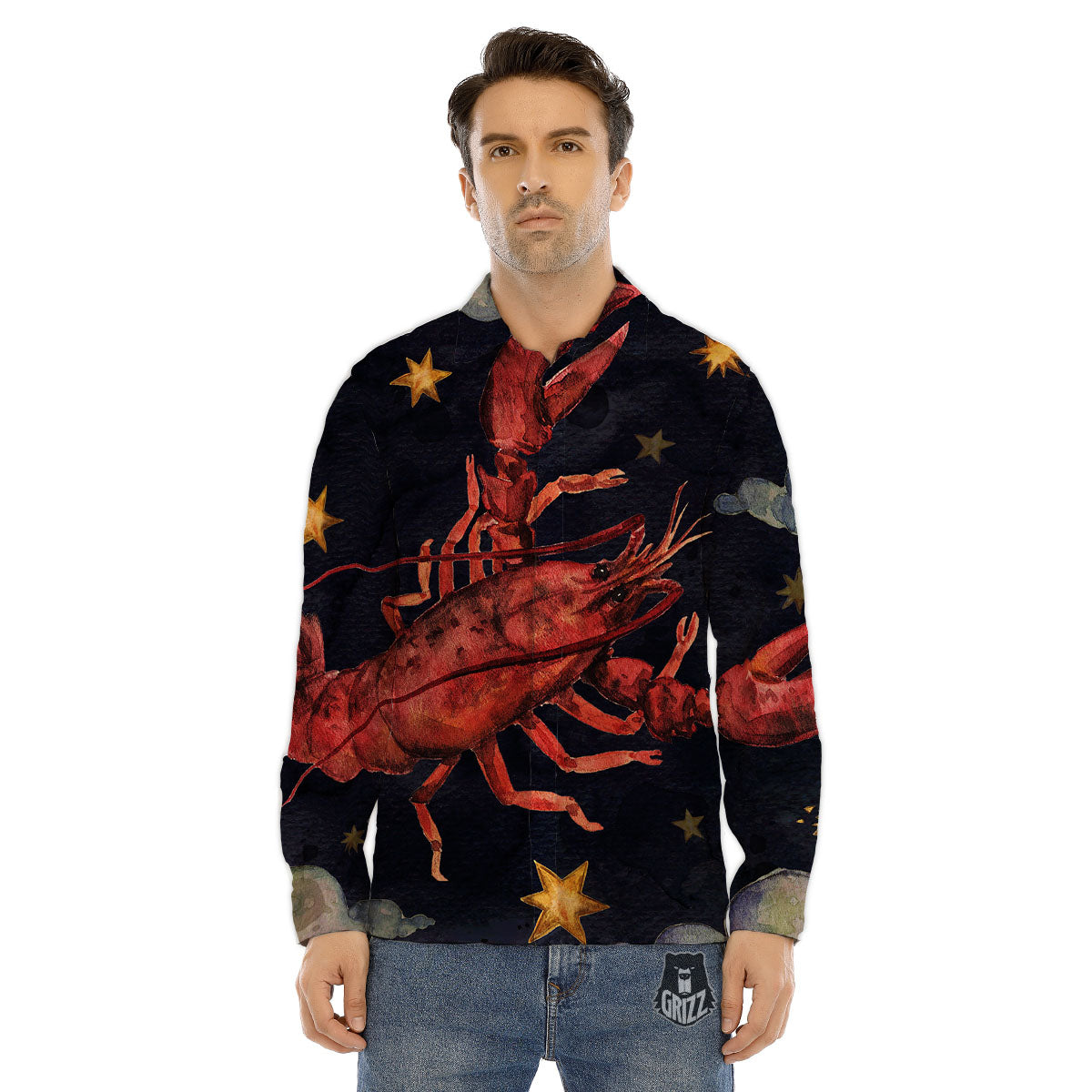 Zodiac Sign Watercolor Cancer Print Men's Dress Shirts-grizzshop