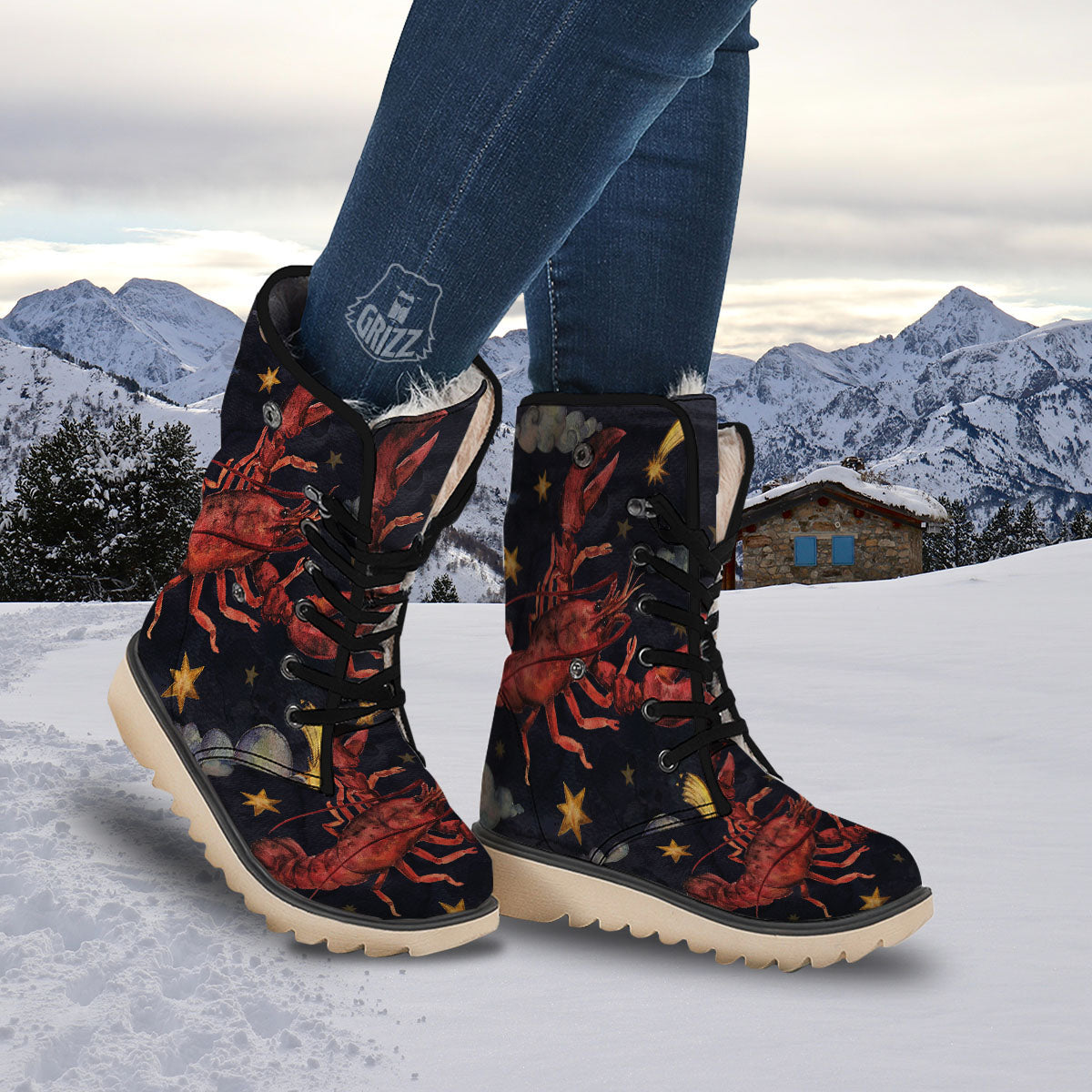 Zodiac Sign Watercolor Cancer Print Snow Boots-grizzshop