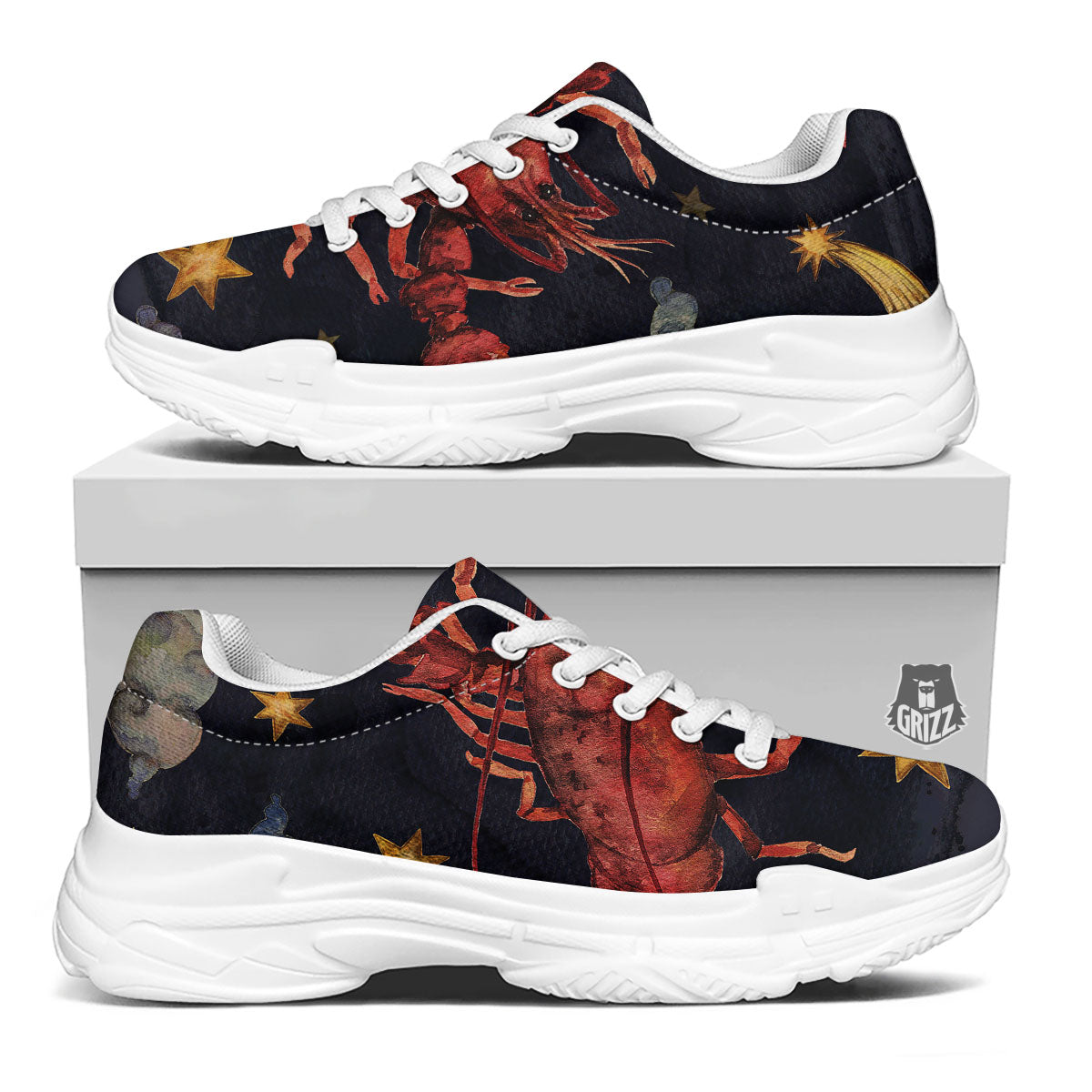 Zodiac Sign Watercolor Cancer Print White Chunky Shoes-grizzshop