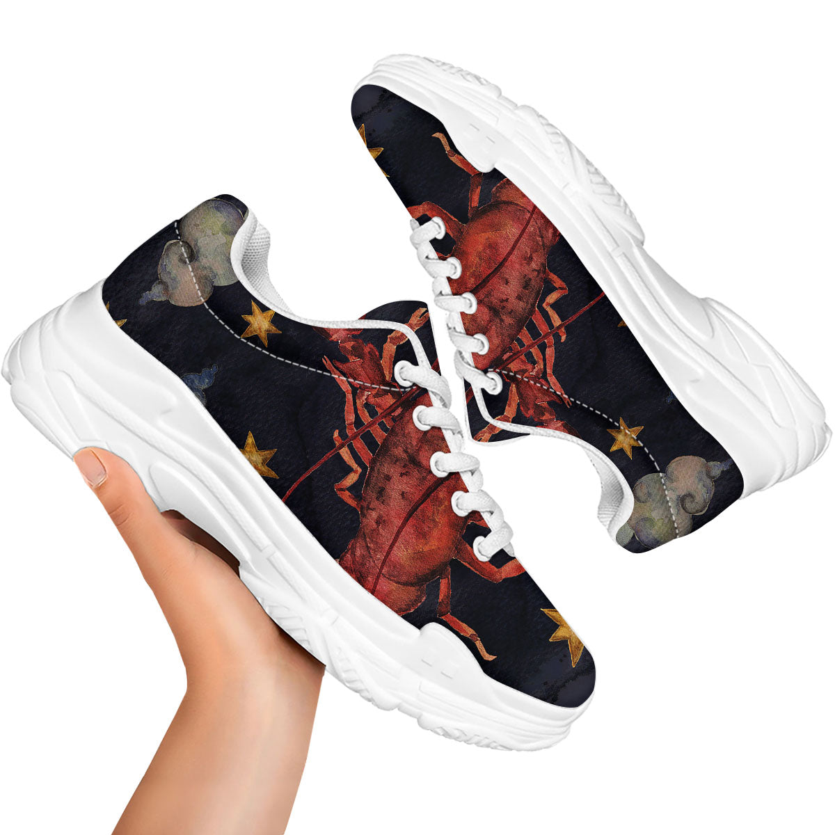 Zodiac Sign Watercolor Cancer Print White Chunky Shoes-grizzshop