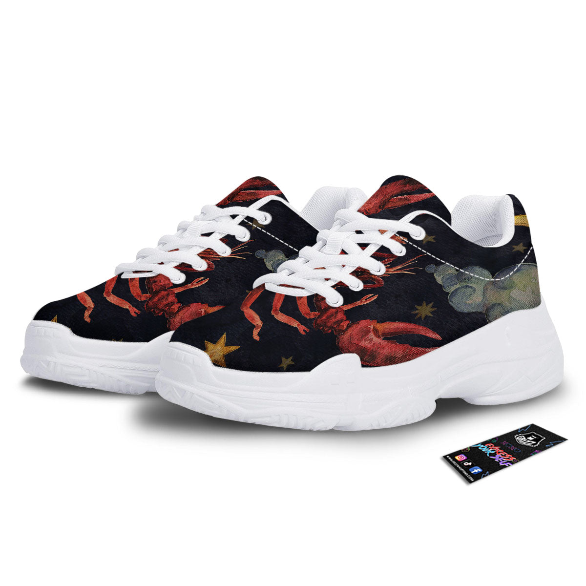 Zodiac Sign Watercolor Cancer Print White Chunky Shoes-grizzshop