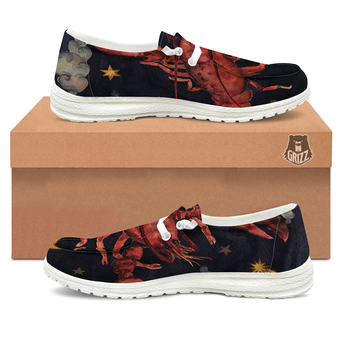 Zodiac Sign Watercolor Cancer Print White Loafers-grizzshop