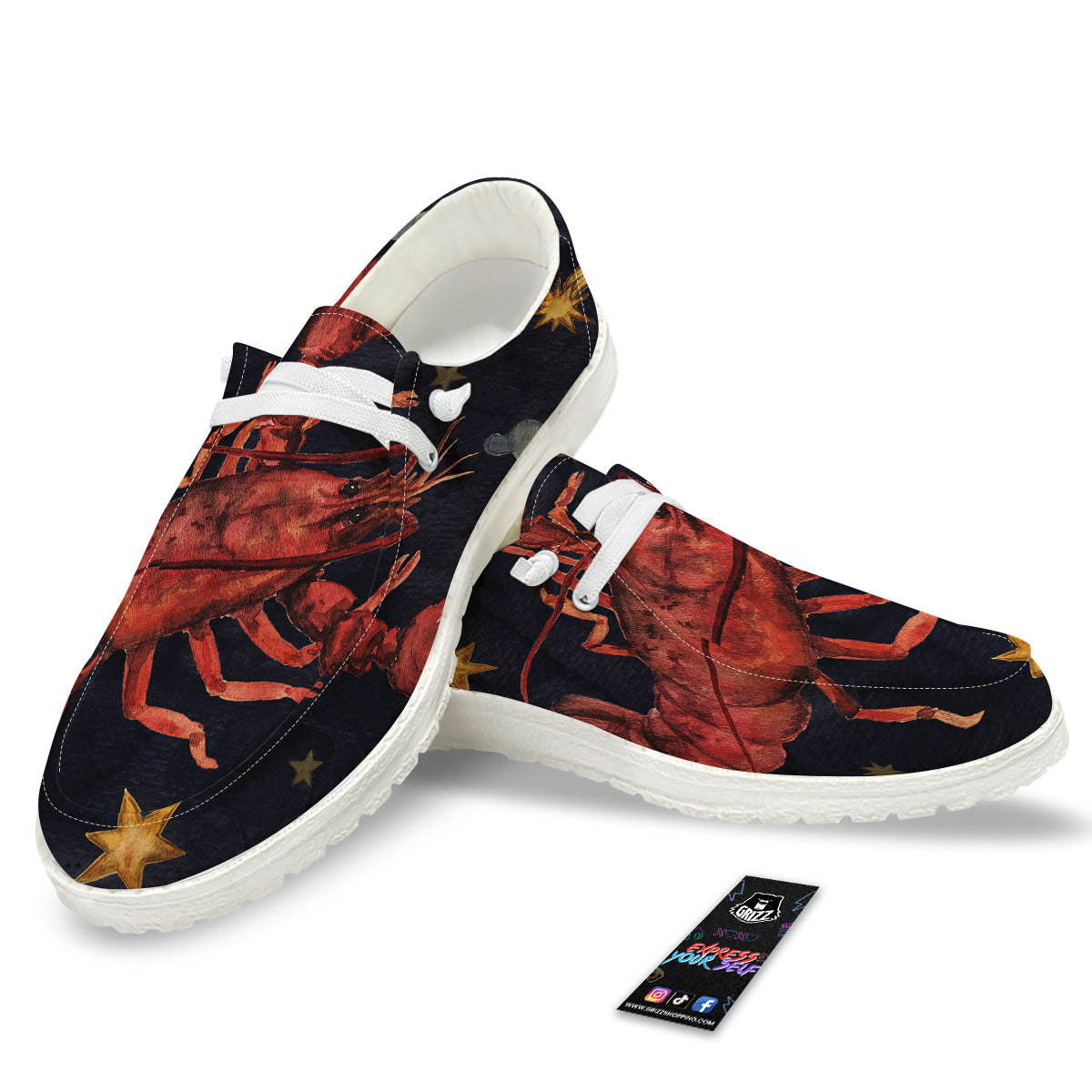 Zodiac Sign Watercolor Cancer Print White Loafers-grizzshop