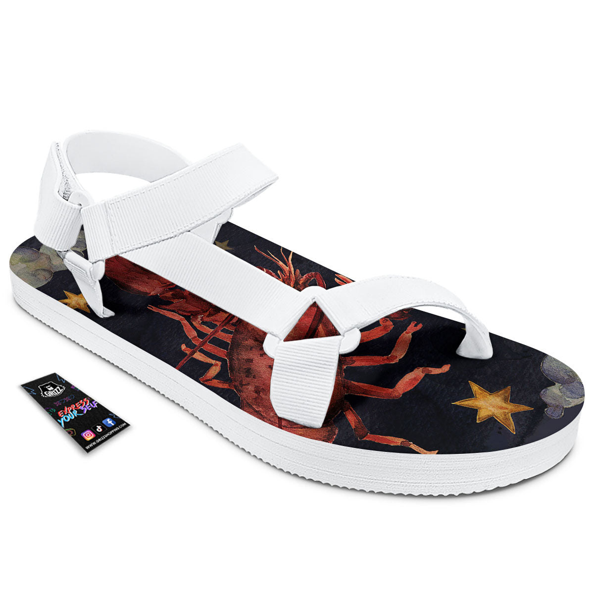 Zodiac Sign Watercolor Cancer Print White Open Toe Sandals-grizzshop