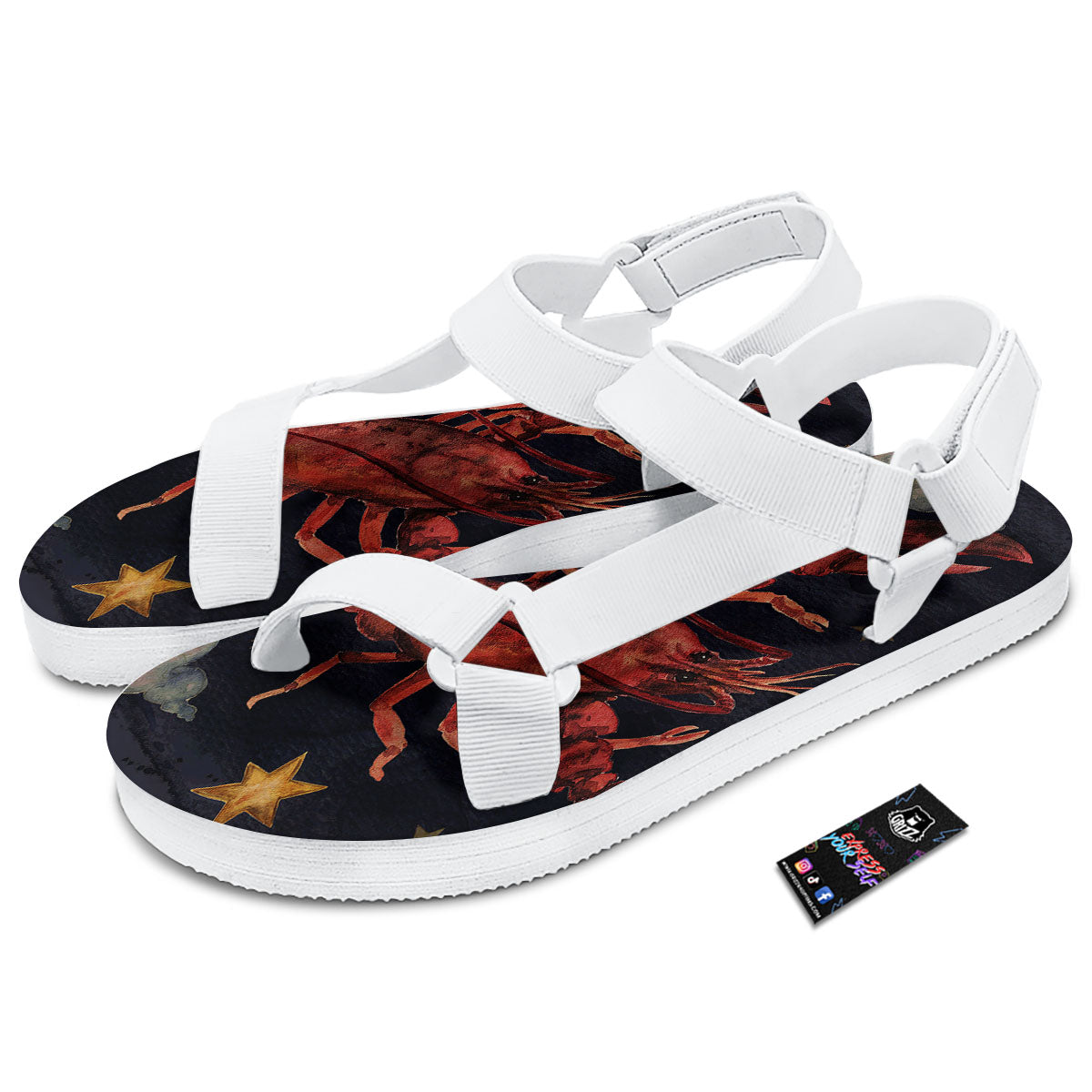 Zodiac Sign Watercolor Cancer Print White Open Toe Sandals-grizzshop