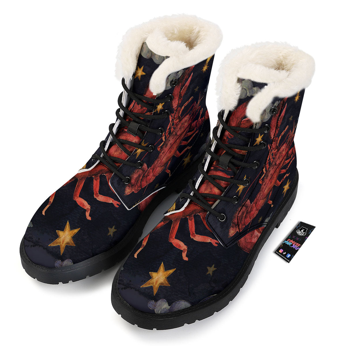 Zodiac Sign Watercolor Cancer Print Winter Boots-grizzshop