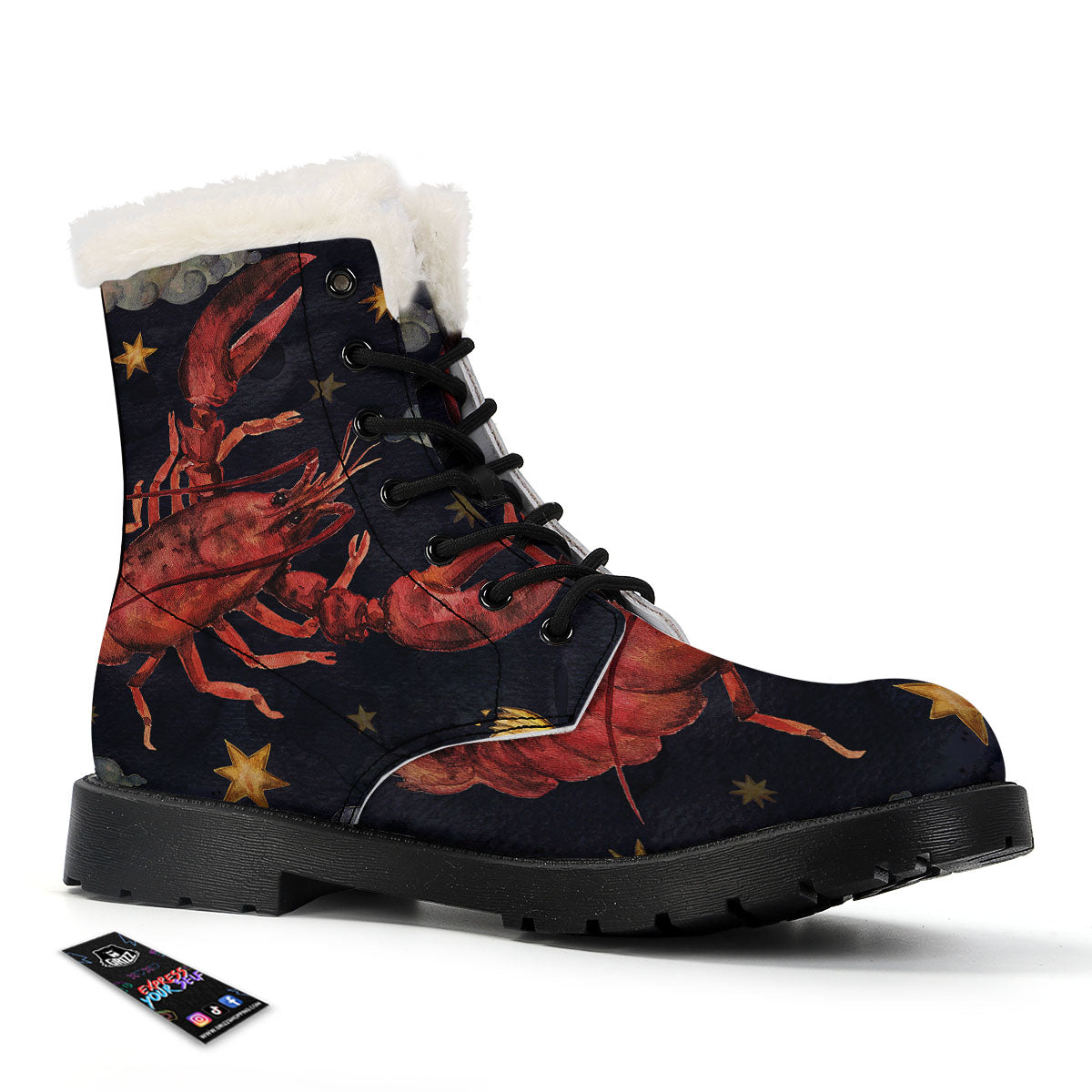 Zodiac Sign Watercolor Cancer Print Winter Boots-grizzshop