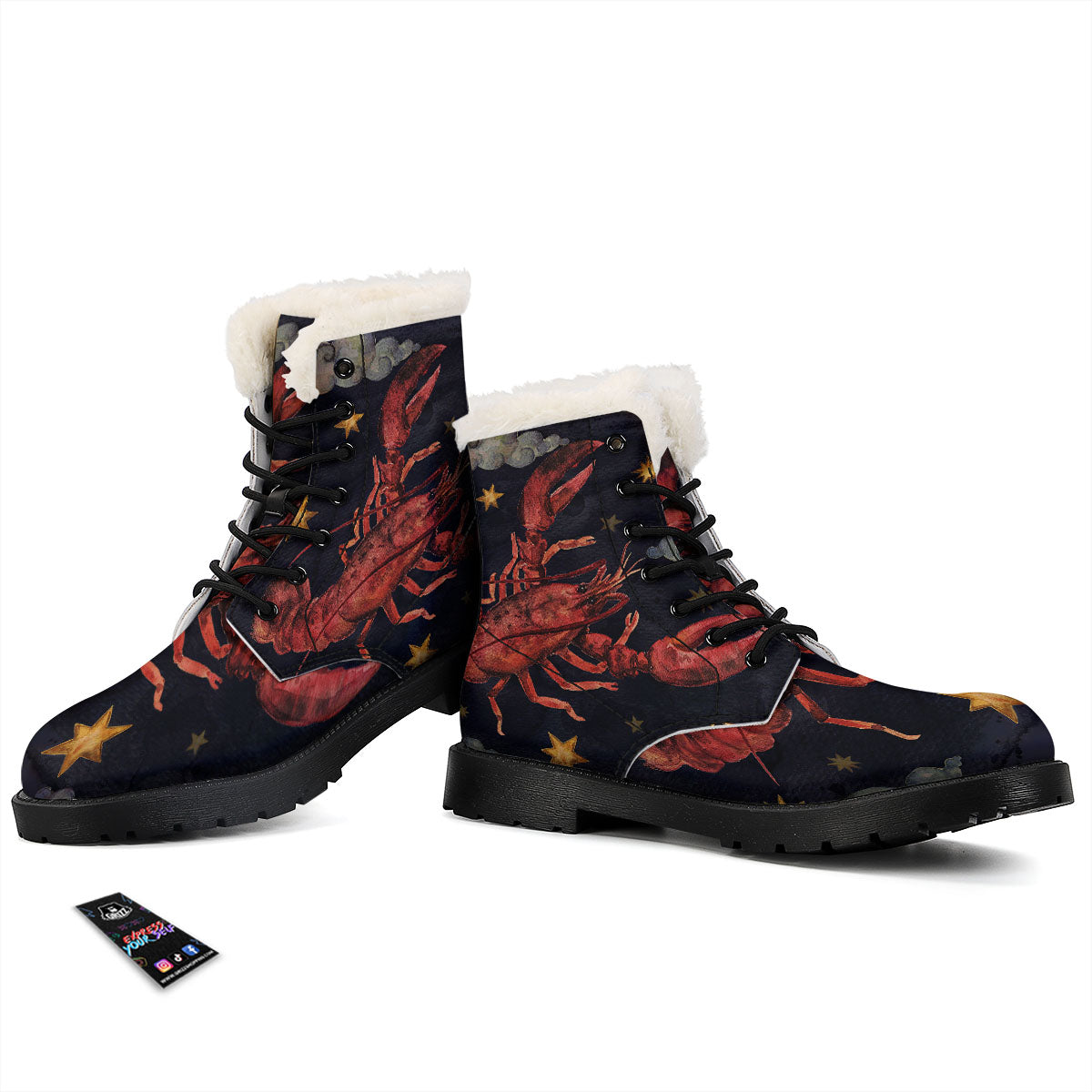 Zodiac Sign Watercolor Cancer Print Winter Boots-grizzshop