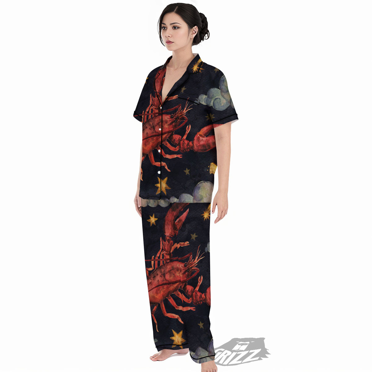Zodiac Sign Watercolor Cancer Print Women's Pajamas Set-grizzshop