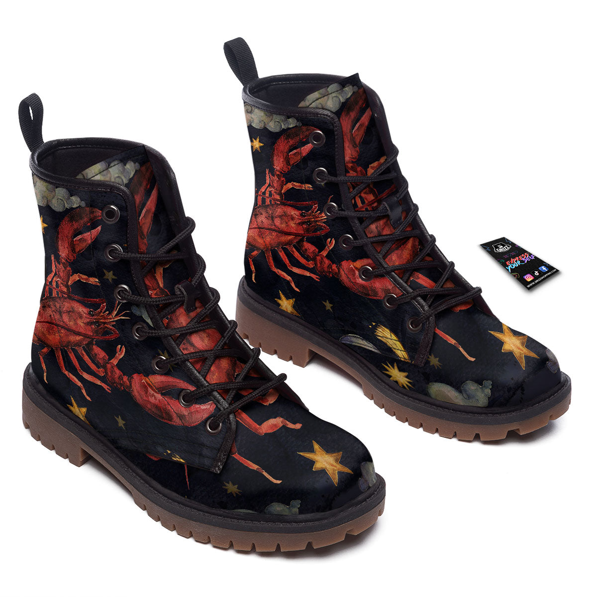 Zodiac Sign Watercolor Cancer Print Work Boots-grizzshop