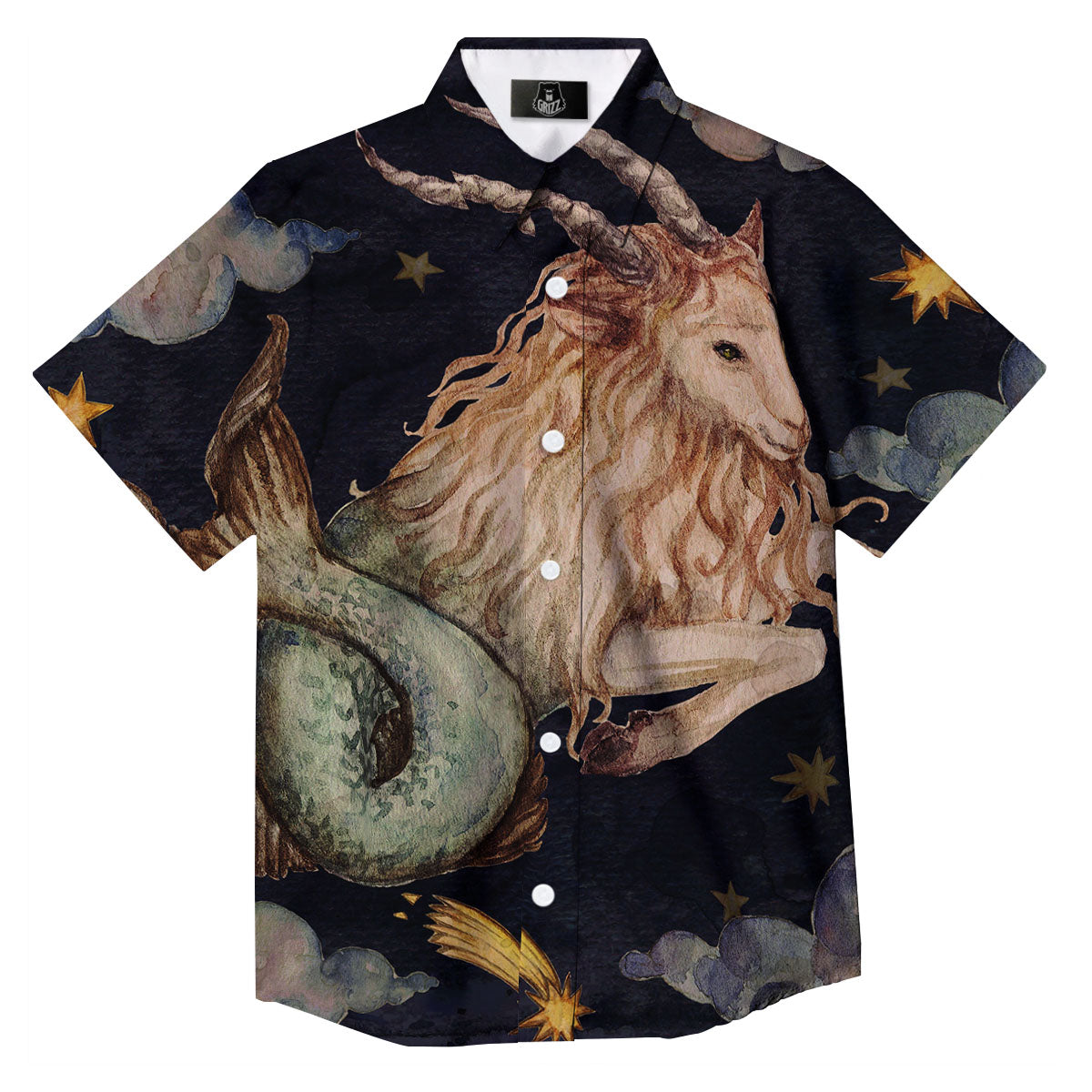 Zodiac Sign Watercolor Capricorn Print Button Up Shirt-grizzshop