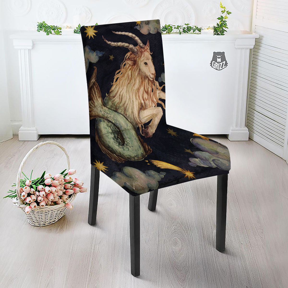 Zodiac Sign Watercolor Capricorn Print Dining Chair Slipcover-grizzshop