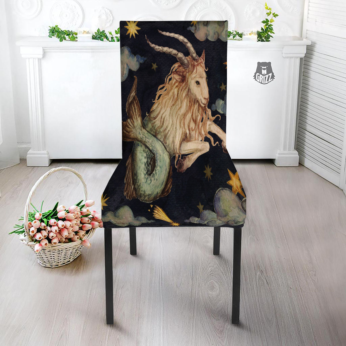 Zodiac Sign Watercolor Capricorn Print Dining Chair Slipcover-grizzshop