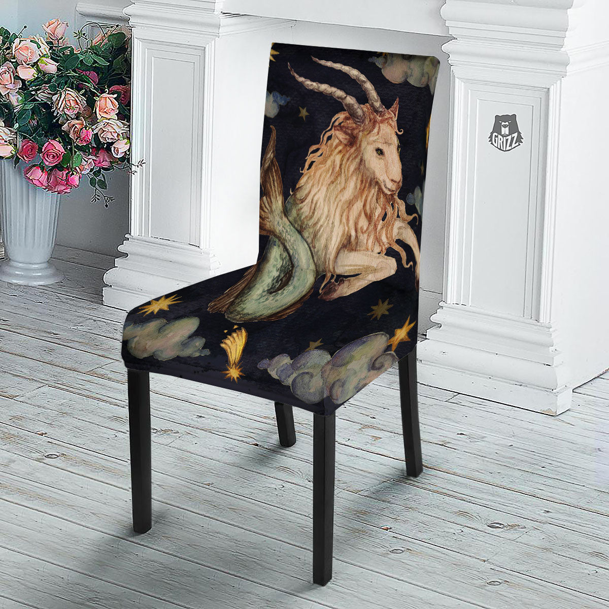 Zodiac Sign Watercolor Capricorn Print Dining Chair Slipcover-grizzshop
