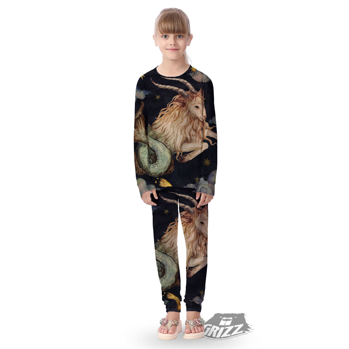 Zodiac Sign Watercolor Capricorn Print Kid's Pajamas-grizzshop