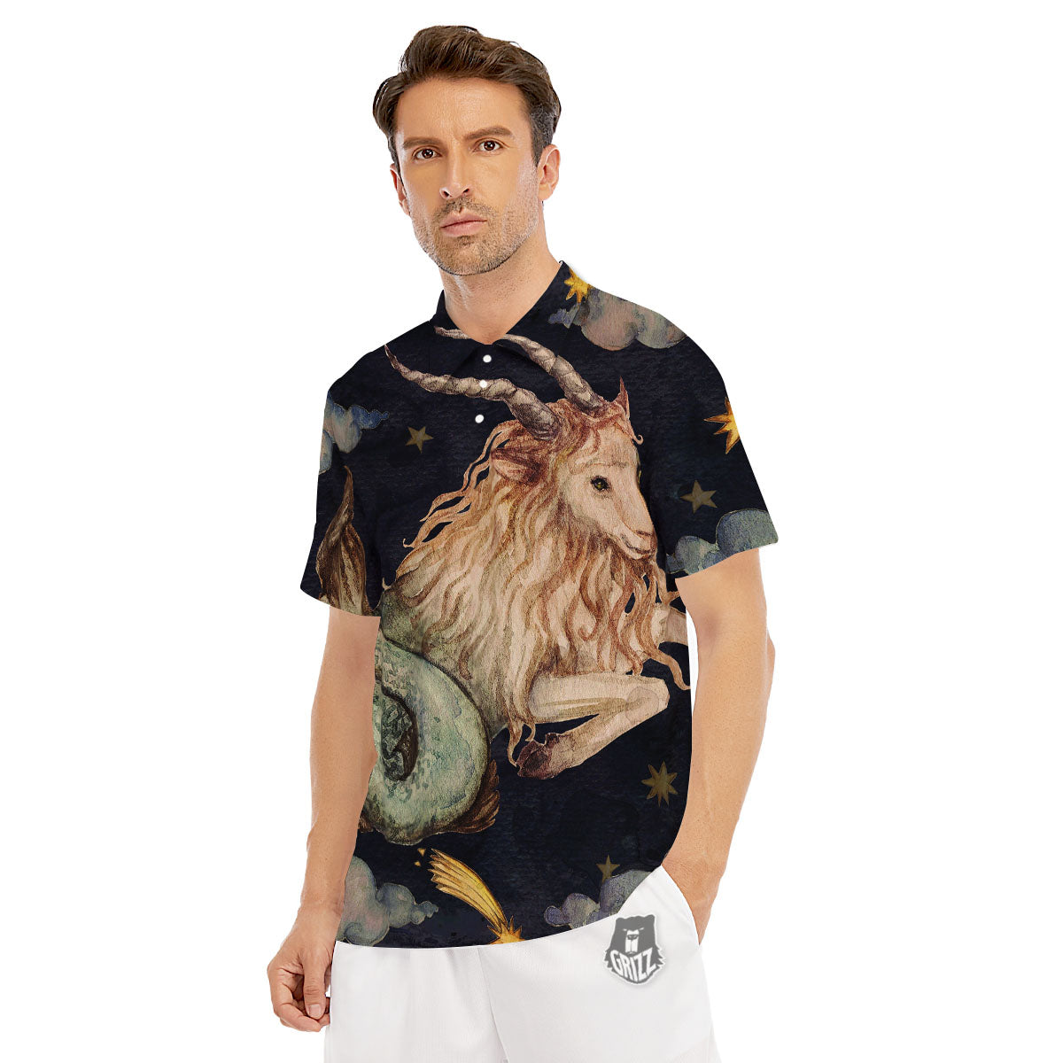 Zodiac Sign Watercolor Capricorn Print Men's Golf Shirts-grizzshop