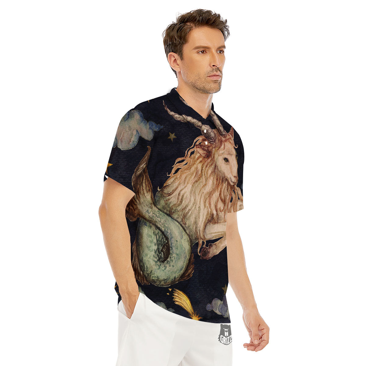 Zodiac Sign Watercolor Capricorn Print Men's Golf Shirts-grizzshop