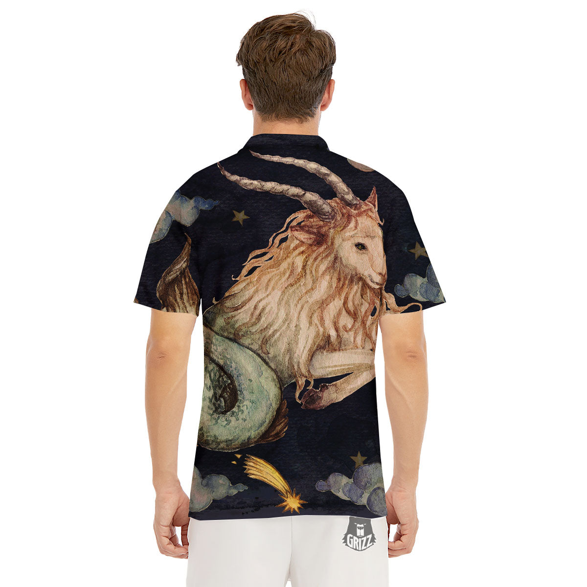 Zodiac Sign Watercolor Capricorn Print Men's Golf Shirts-grizzshop