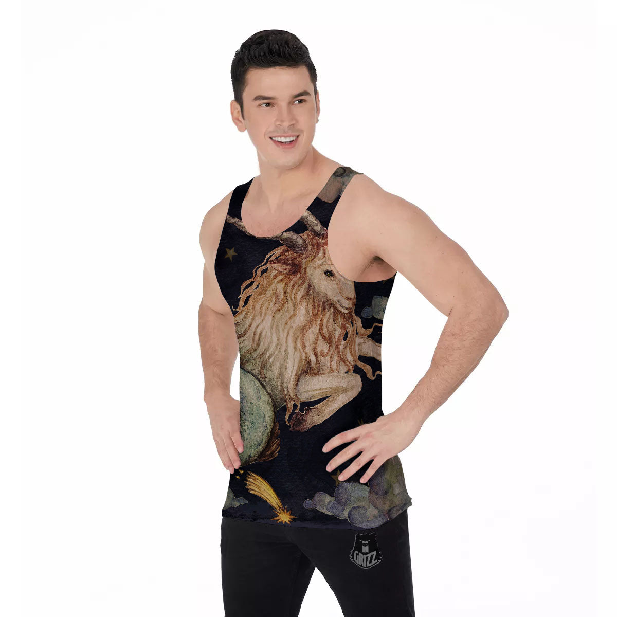 Zodiac Sign Watercolor Capricorn Print Men's Tank Top-grizzshop