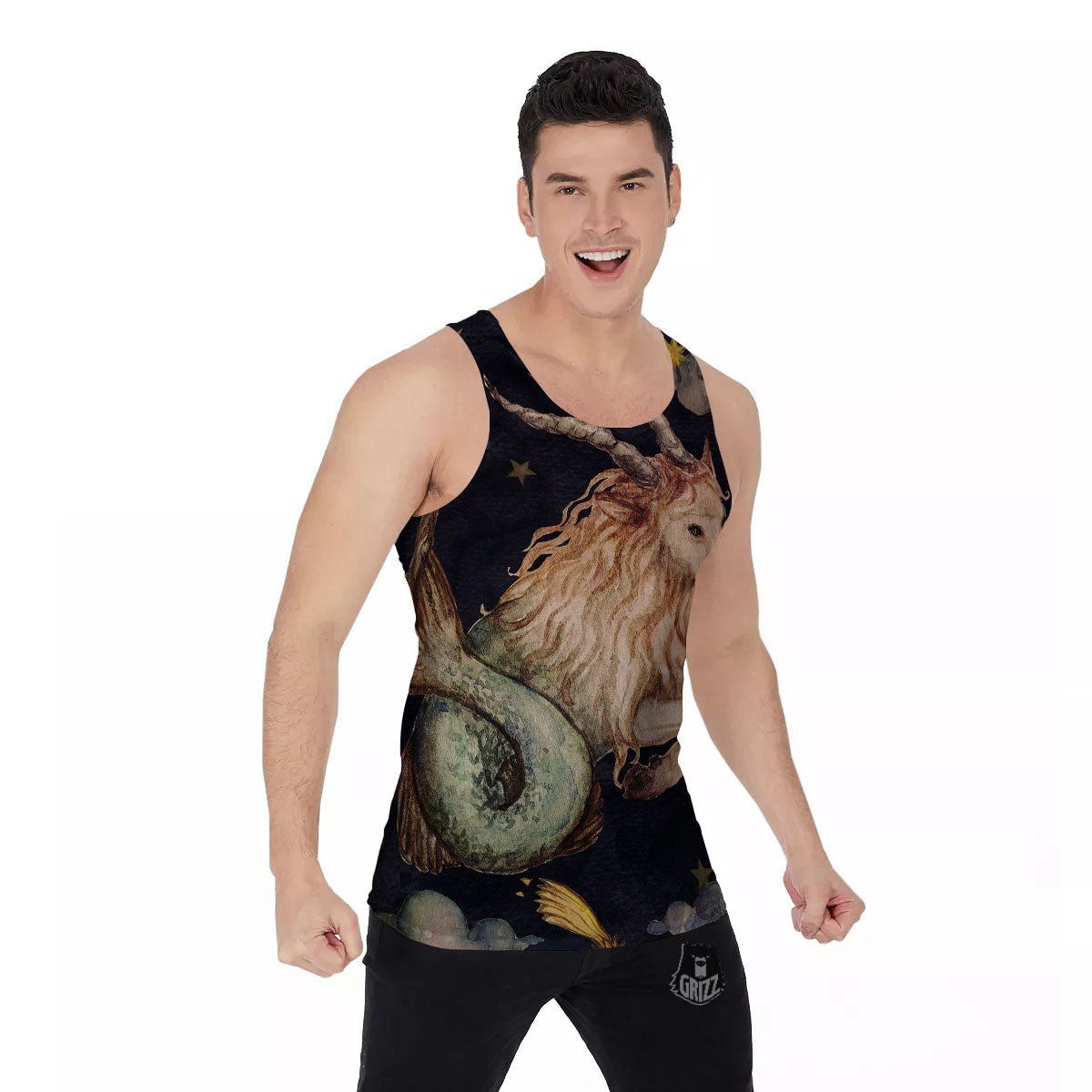Zodiac Sign Watercolor Capricorn Print Men's Tank Top-grizzshop