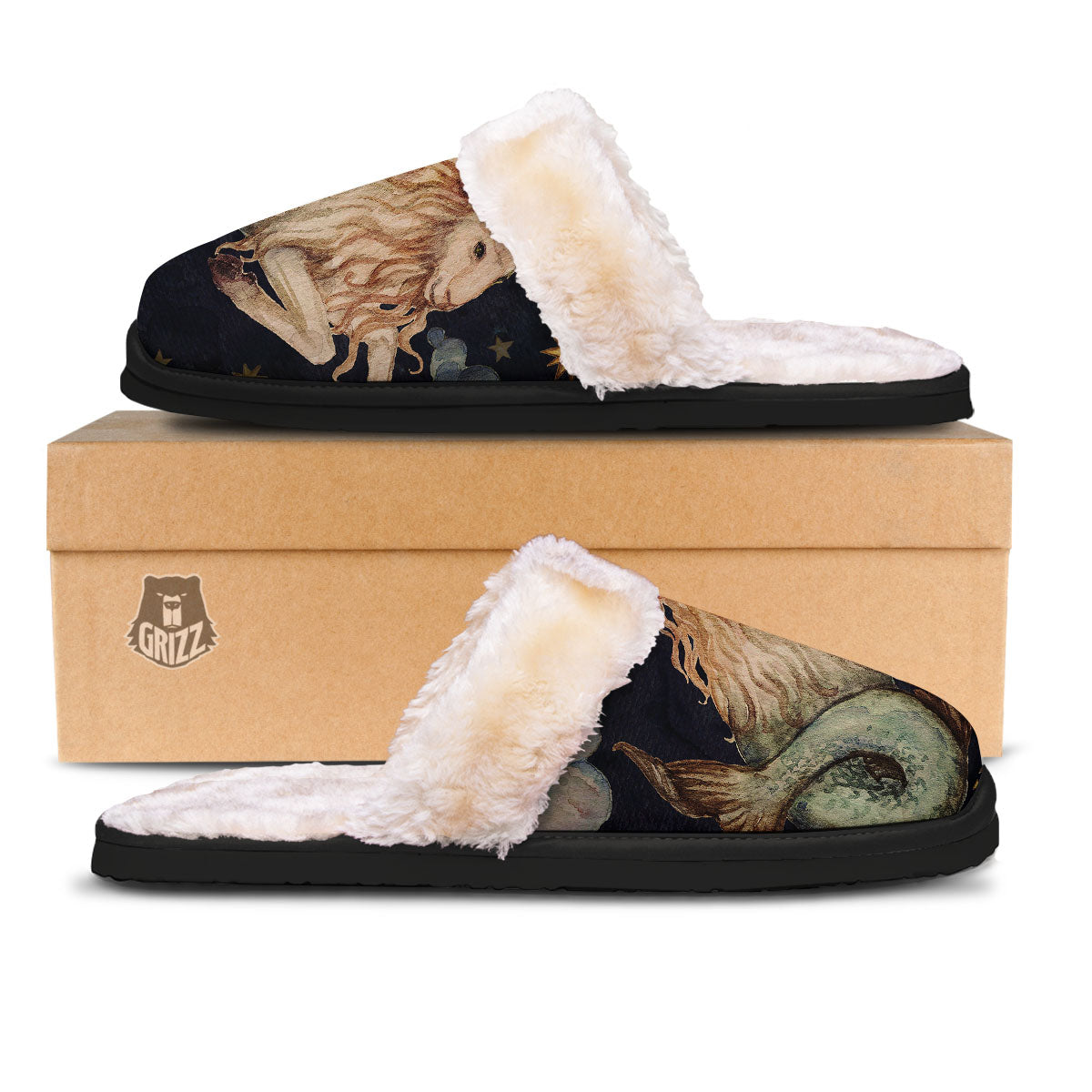 Zodiac Sign Watercolor Capricorn Print Slippers-grizzshop