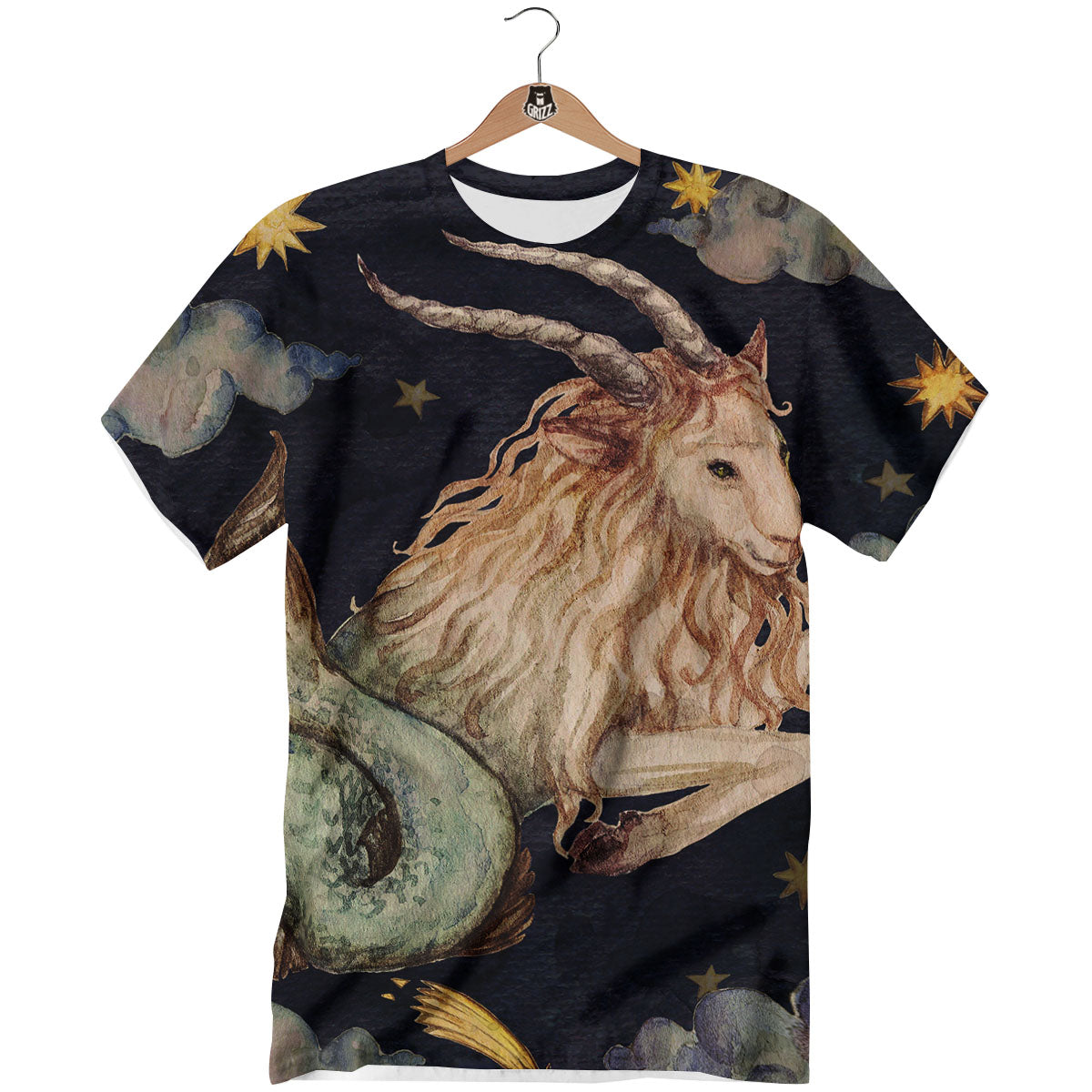 Zodiac Sign Watercolor Capricorn Print T-Shirt-grizzshop