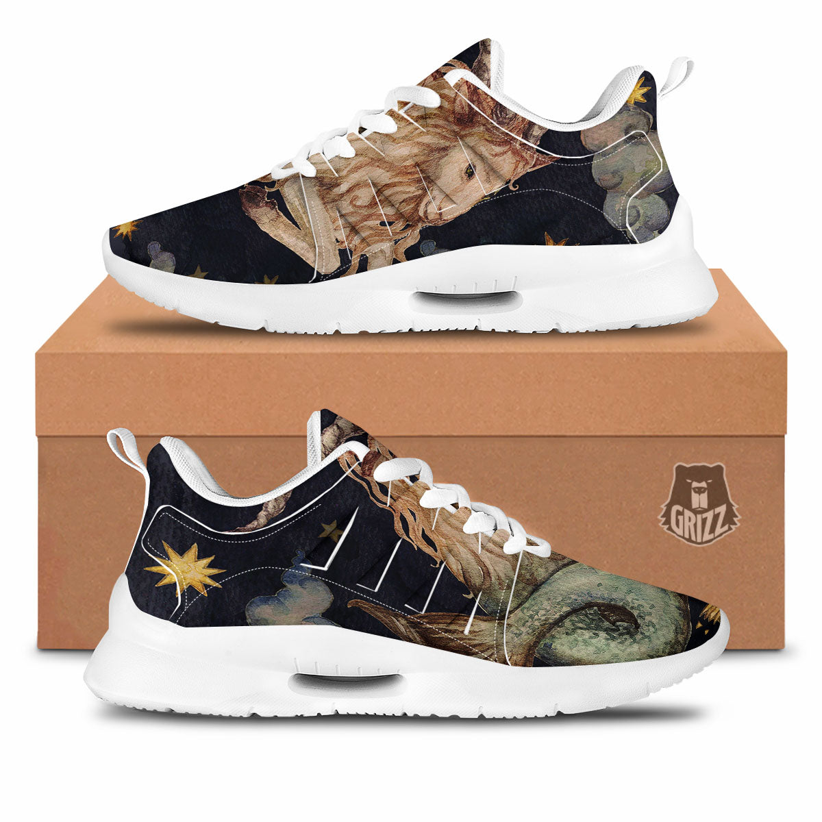 Zodiac Sign Watercolor Capricorn Print Tennis Shoes-grizzshop