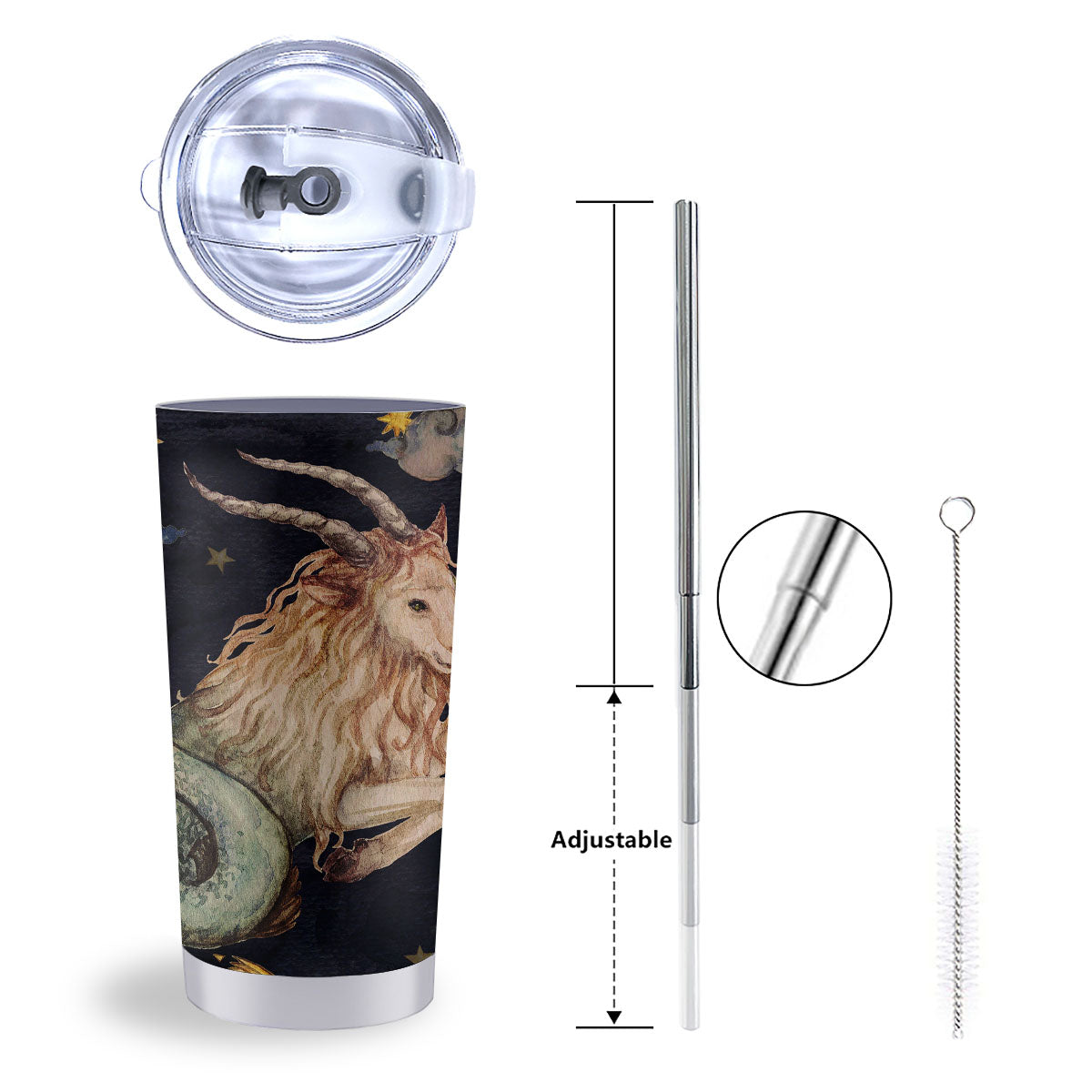 Zodiac Sign Watercolor Capricorn Print Tumbler-grizzshop