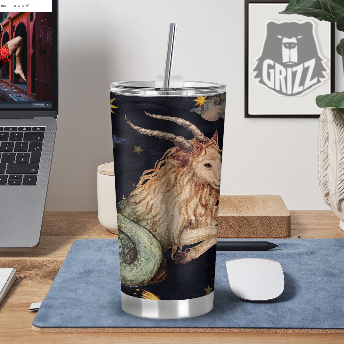 Zodiac Sign Watercolor Capricorn Print Tumbler-grizzshop