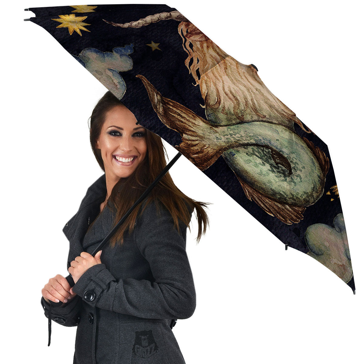 Zodiac Sign Watercolor Capricorn Print Umbrella-grizzshop
