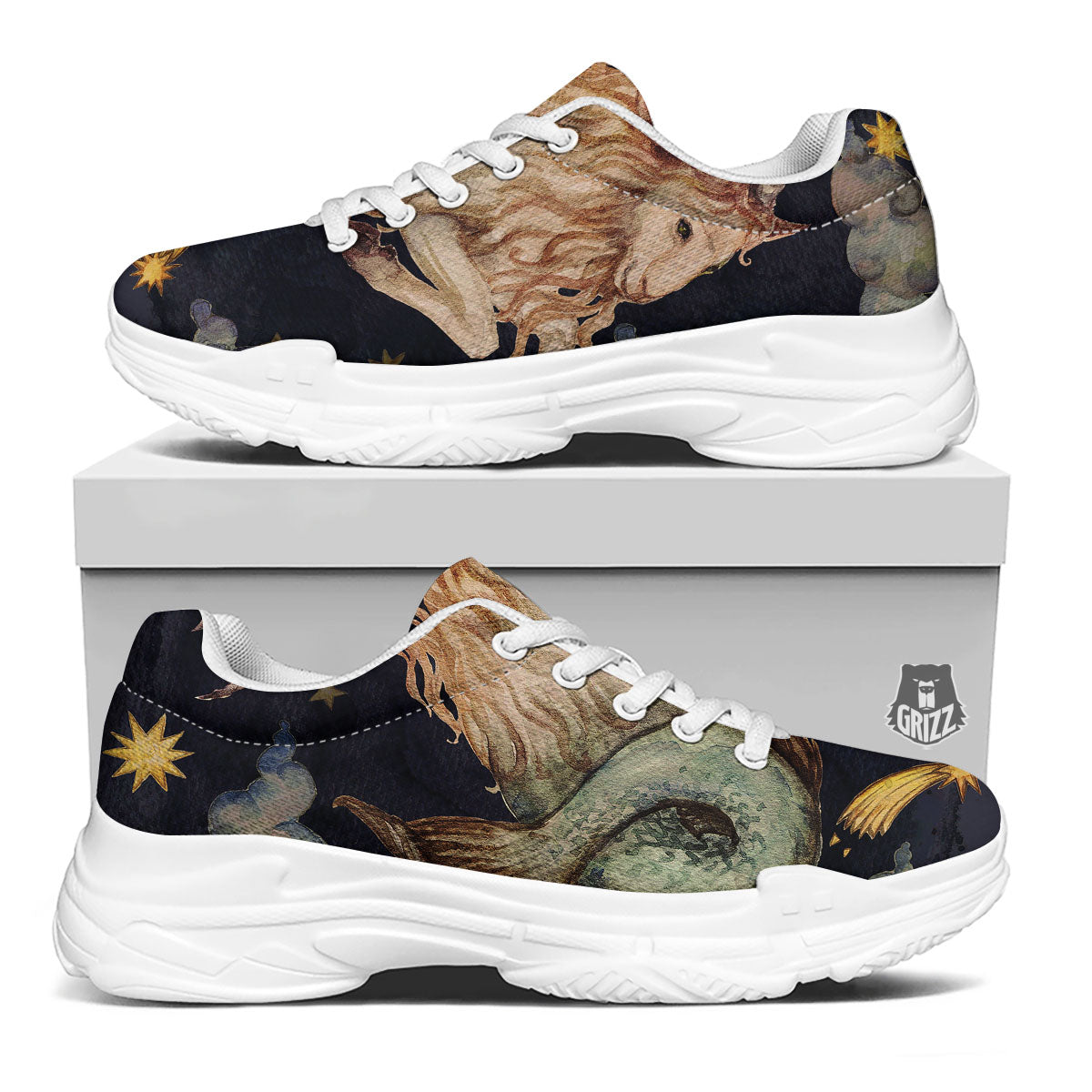 Zodiac Sign Watercolor Capricorn Print White Chunky Shoes-grizzshop