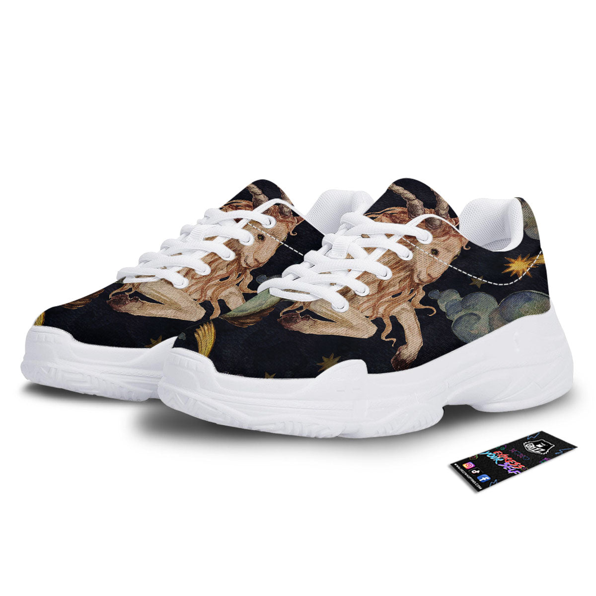 Zodiac Sign Watercolor Capricorn Print White Chunky Shoes-grizzshop