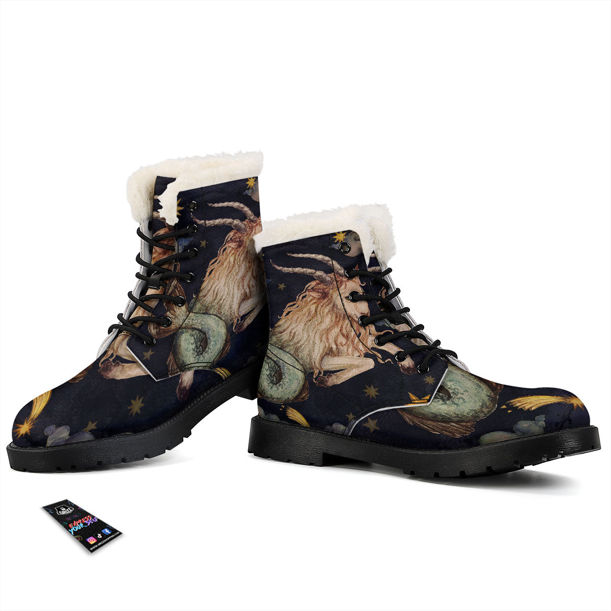 Zodiac Sign Watercolor Capricorn Print Winter Boots-grizzshop