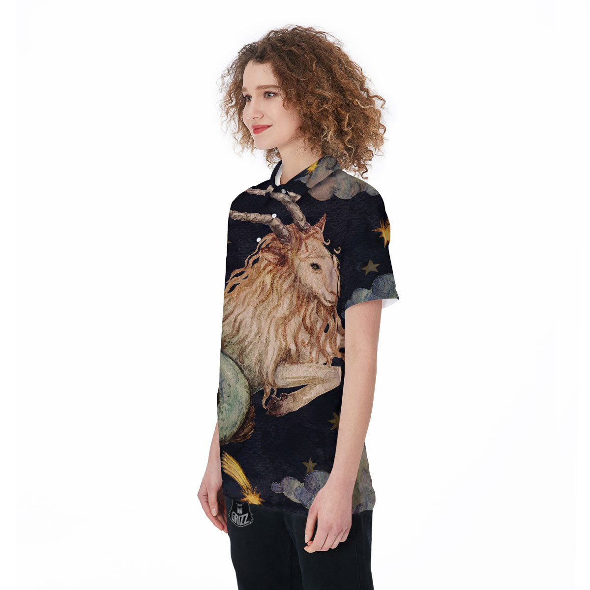 Zodiac Sign Watercolor Capricorn Print Women's Golf Shirts-grizzshop