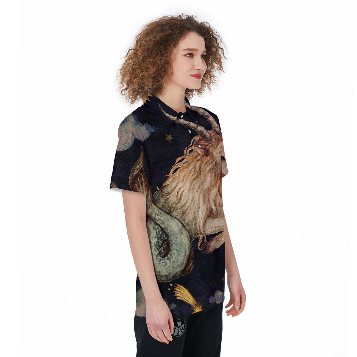 Zodiac Sign Watercolor Capricorn Print Women's Golf Shirts-grizzshop