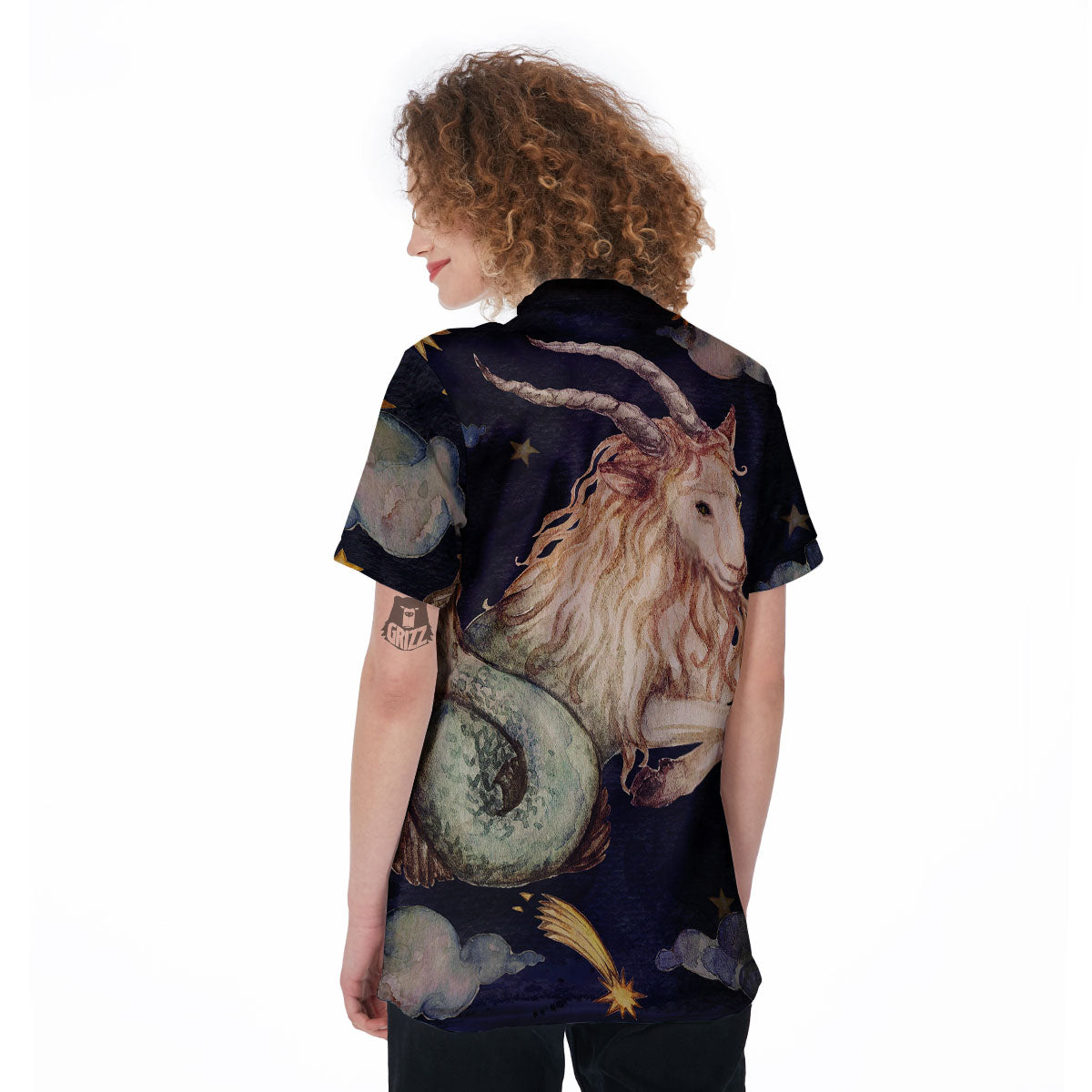 Zodiac Sign Watercolor Capricorn Print Women's Golf Shirts-grizzshop