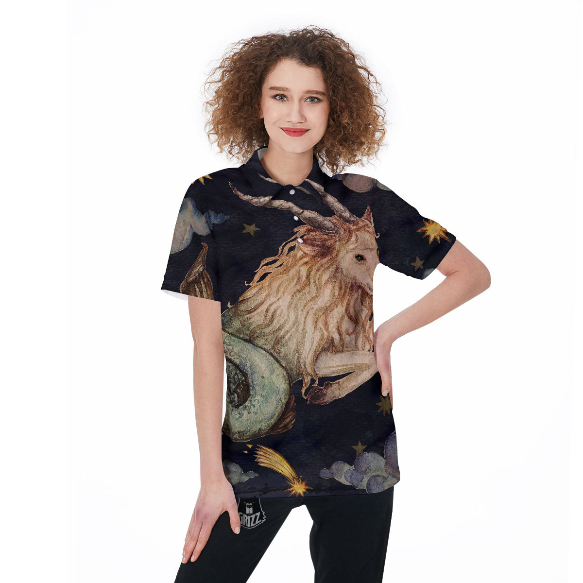 Zodiac Sign Watercolor Capricorn Print Women's Golf Shirts-grizzshop