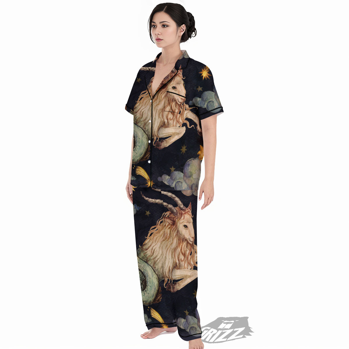 Zodiac Sign Watercolor Capricorn Print Women's Pajamas Set-grizzshop