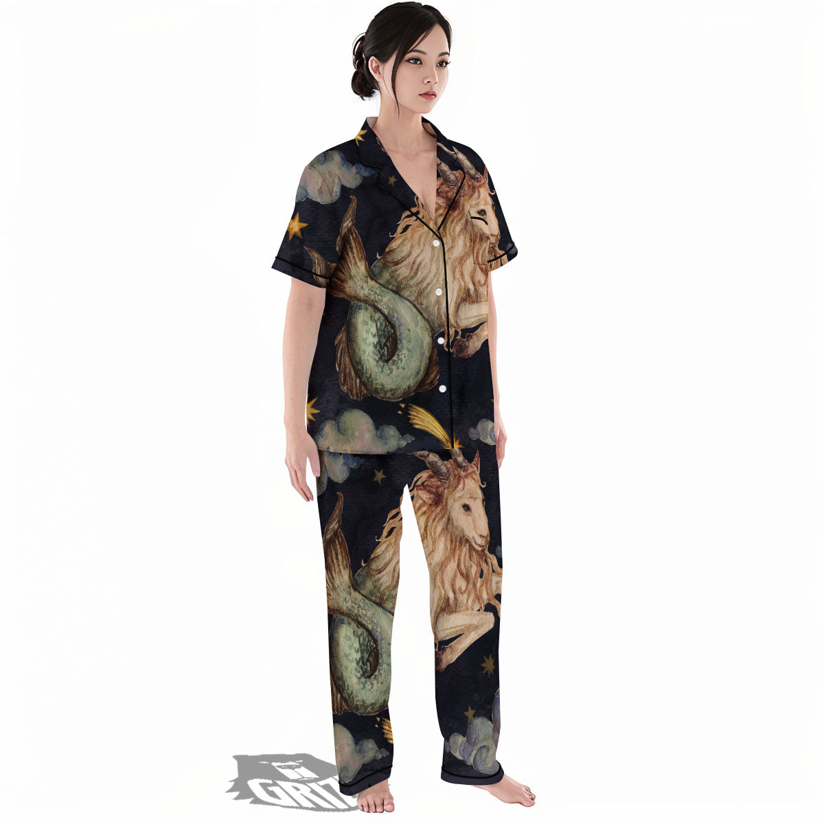 Zodiac Sign Watercolor Capricorn Print Women's Pajamas Set-grizzshop