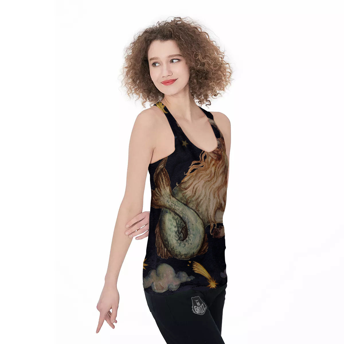 Zodiac Sign Watercolor Capricorn Print Women's Racerback Tank Top-grizzshop