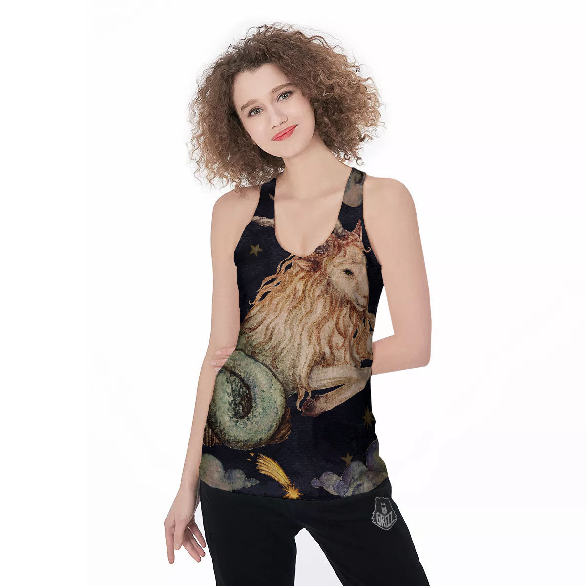 Zodiac Sign Watercolor Capricorn Print Women's Racerback Tank Top-grizzshop